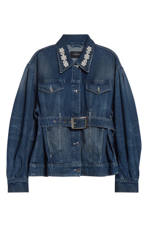 Simone Rocha Faux Pearl Detail Belted Denim Jacket In Multi