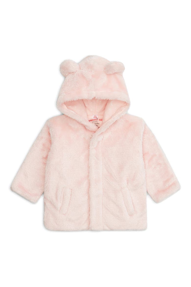 Minky Faux Fur Bear Hooded Jacket, Main, color, PINK