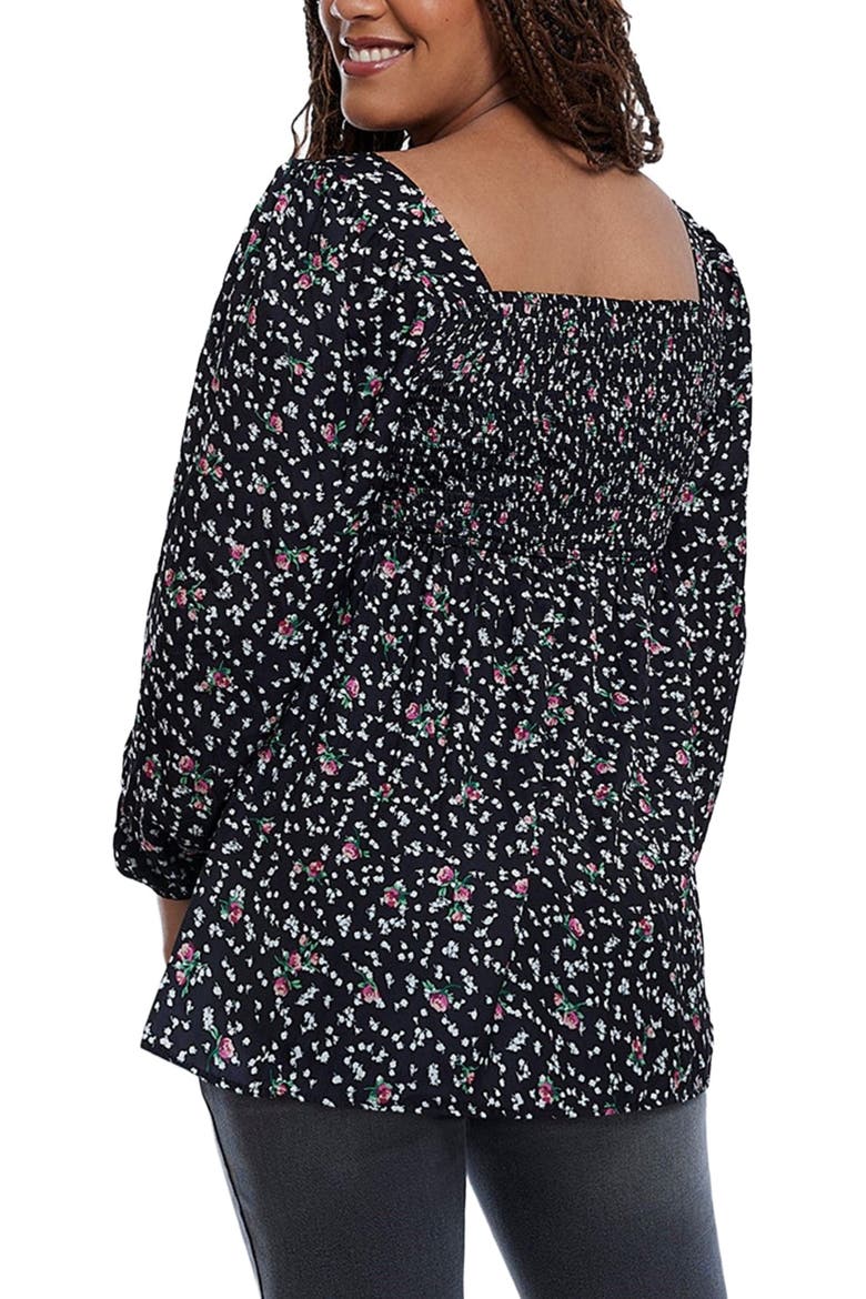Smocked Square Neck Long Sleeve Babydoll Maternity Top, Alternate, color, Black Ditsy