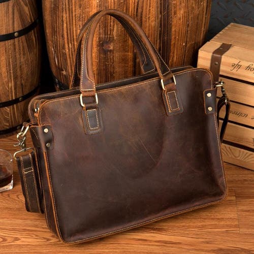 Steel Horse Leather The Viggo Briefcase | Genuine Leather Messenger Bag In Brown