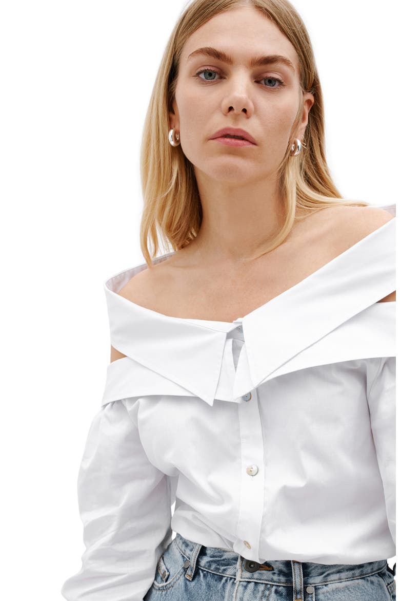 Vesper Off the Shoulder Button-Up Shirt, Alternate, color, WHITE