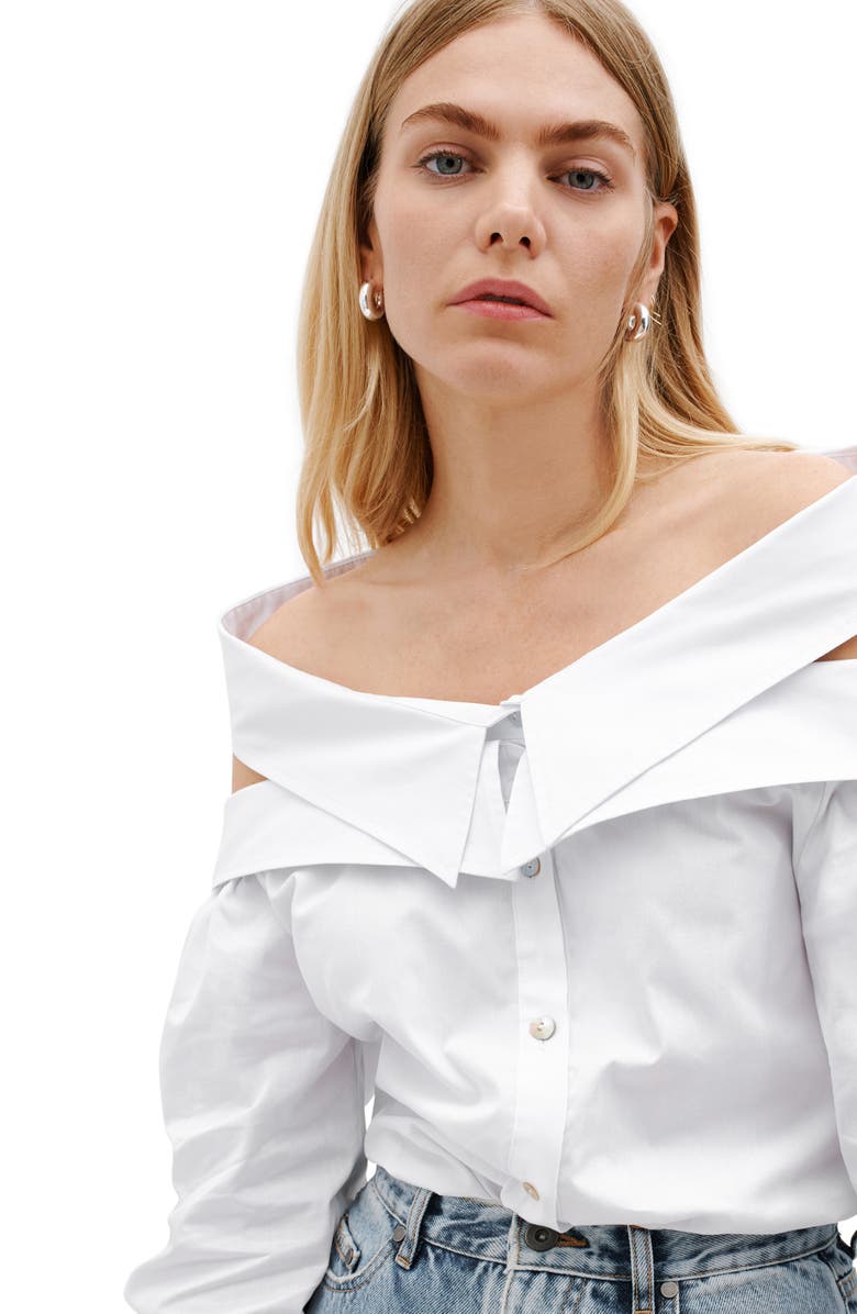 Marcella Vesper Off the Shoulder Button-Up Shirt, Alternate, color, White