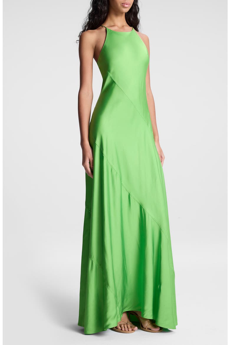 Sybil Bias Cut Satin Maxi Dress, Alternate, color, LILY GREEN