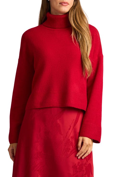Turtleneck & Satin Midi Dress Set