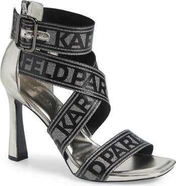 KARL LAGERFELD Women's Careliz Strappy Heeled Sandal - Evening Dress Sandals With Belt Detail