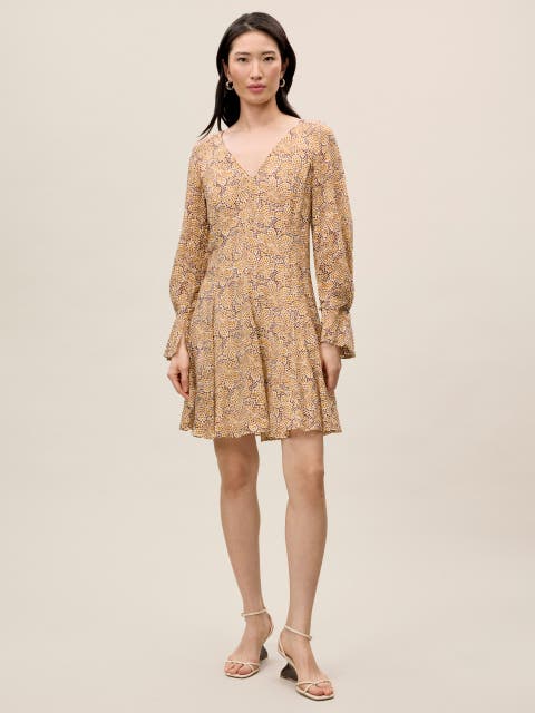 Silk Burnout Check Godet Dress