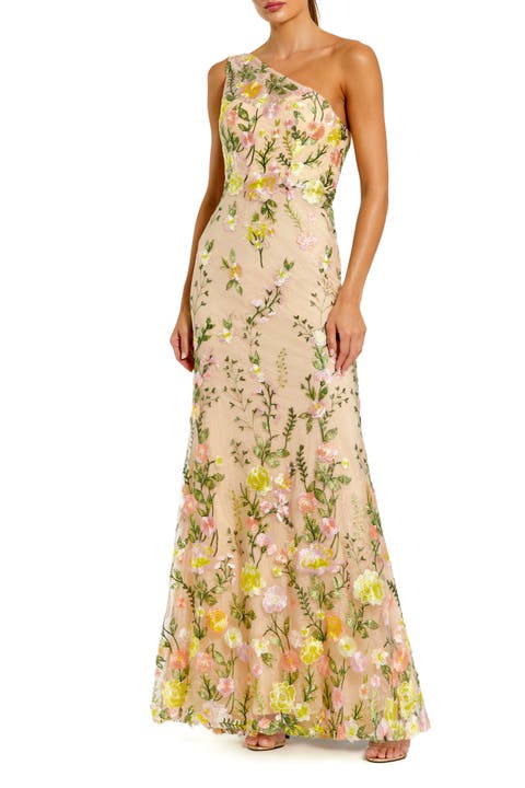 Petite One Shoulder Lace Embroidered Gown