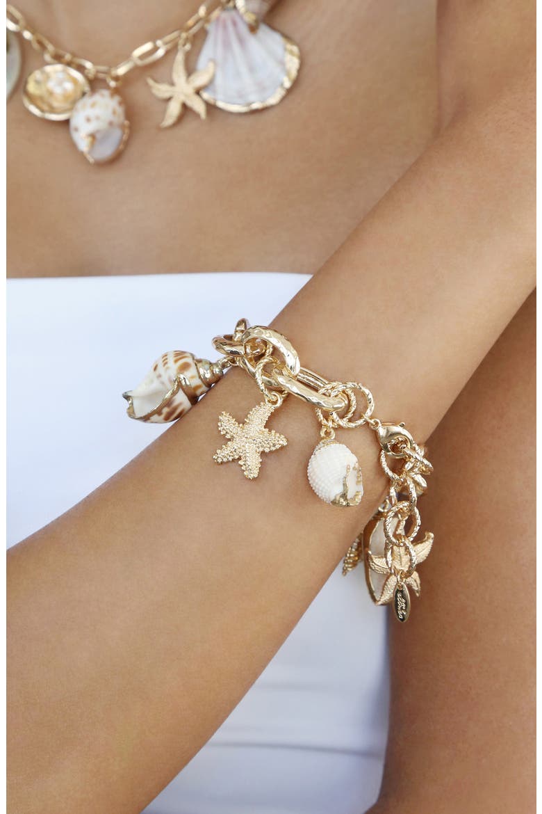 Shell Charm Bracelet, Alternate, color, GOLD