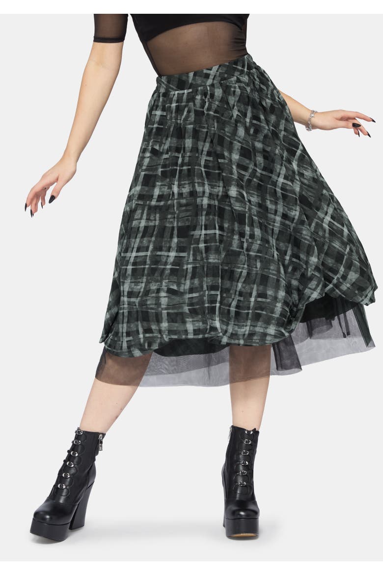 Rhoswen Layered Check Hitched Skirt, Main, color, Grey