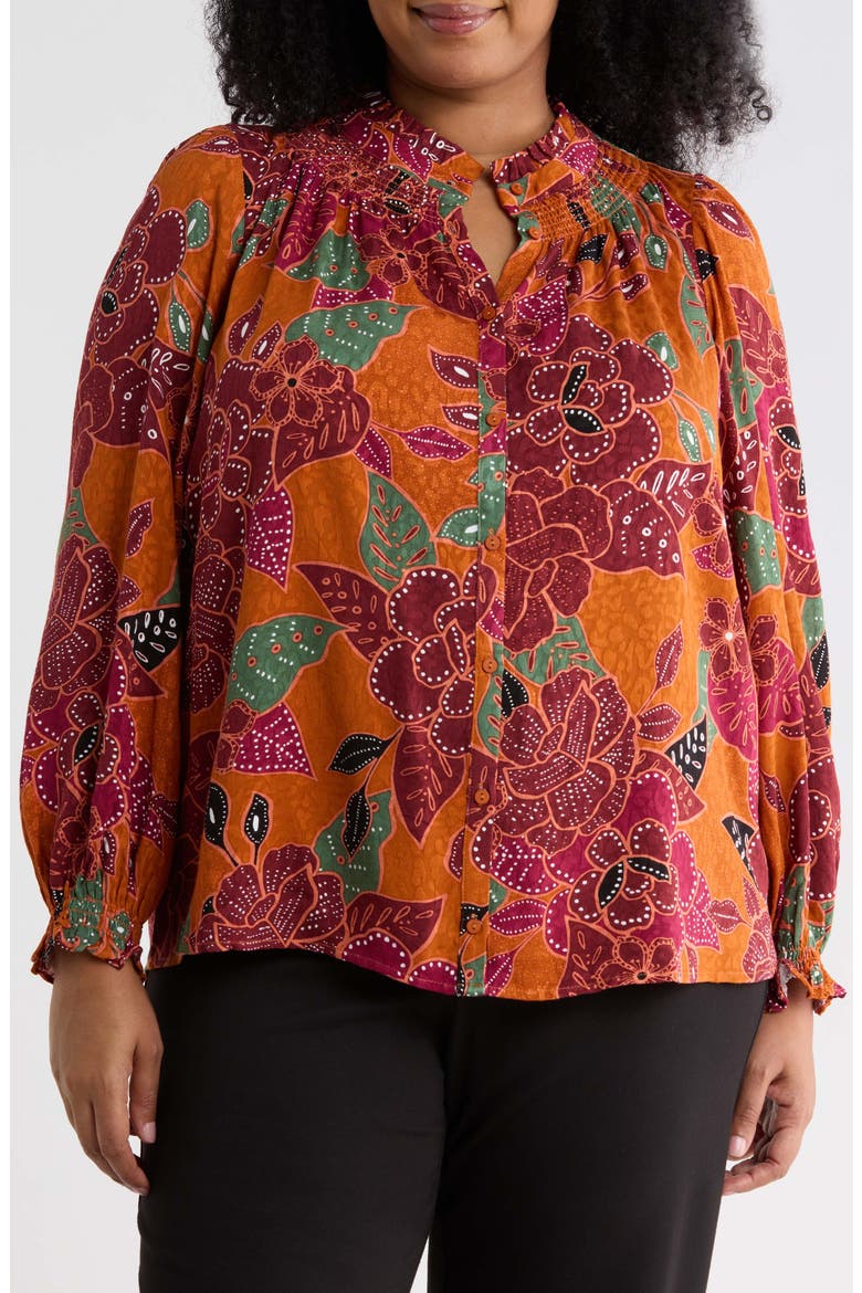 Marven Floral Button Down Top, Main, color, RUST-BROWN