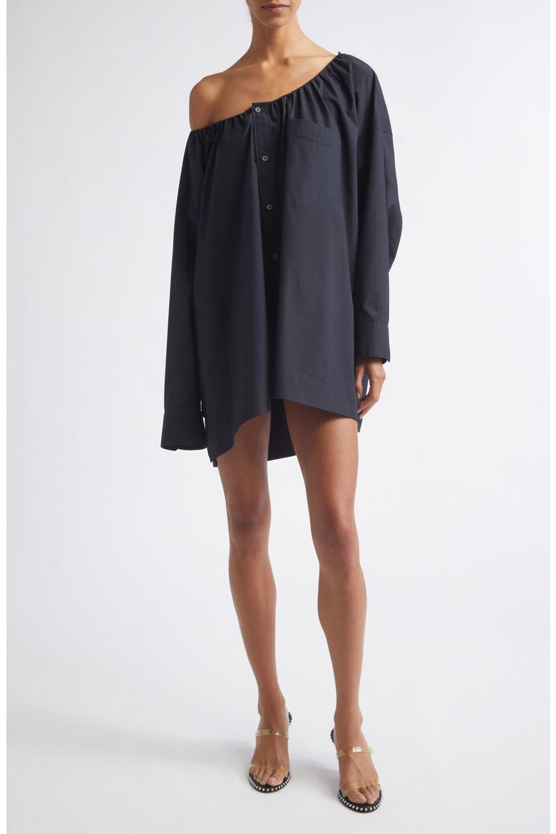 Long Sleeve Cotton Button-Up Shirtdress, Main, color, BLACK