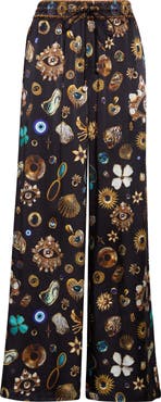 Camilla Amulets & Alchemy Print Wide Leg Silk Satin Pants