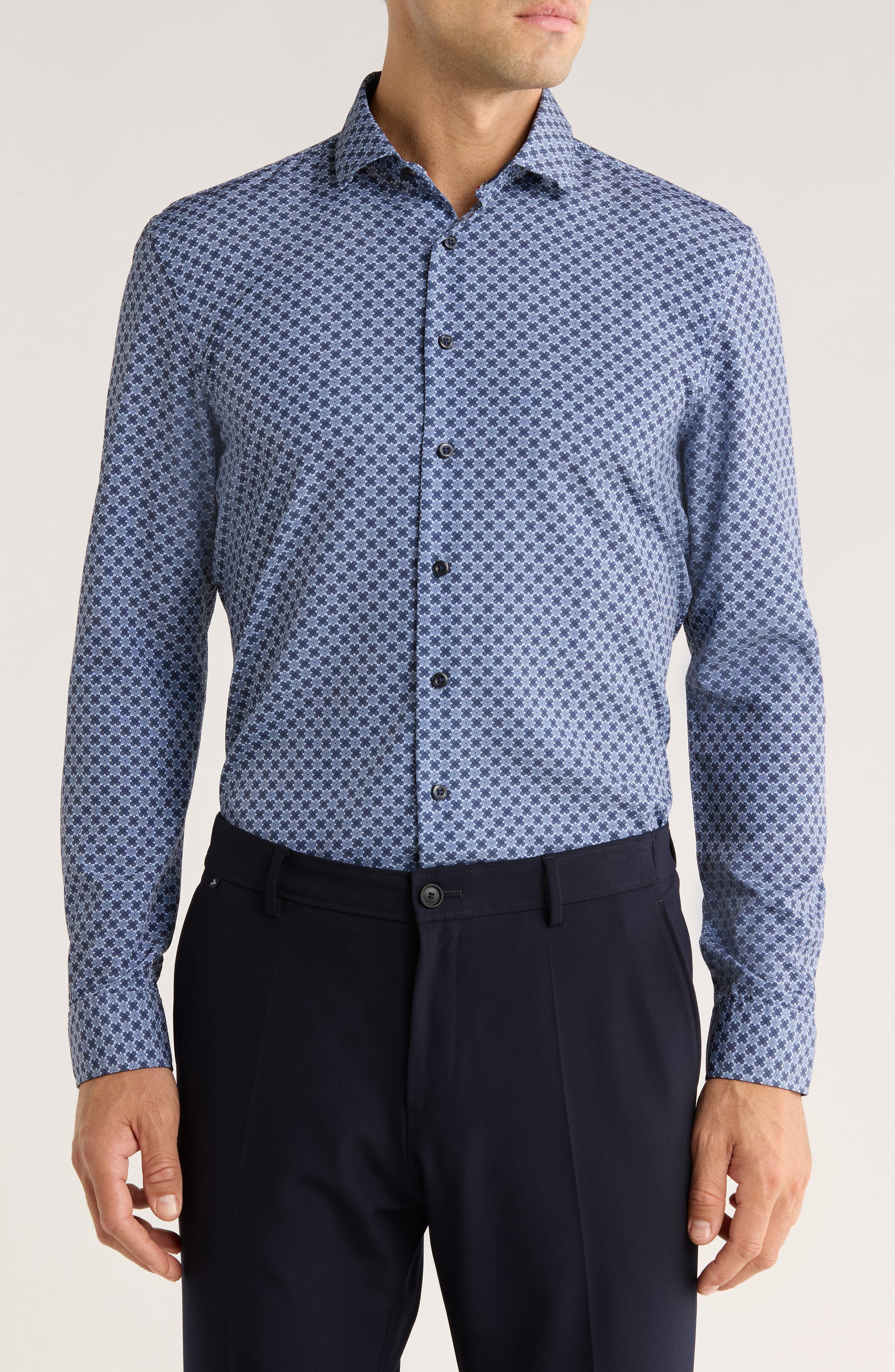 SOUL OF LONDON Geometric Stretch Button-Up Shirt