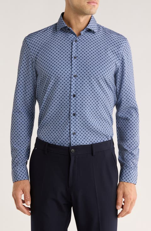 Geometric Stretch Button-Up Shirt