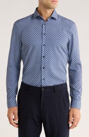 SOUL OF LONDON Geometric Stretch Button-Up Shirt