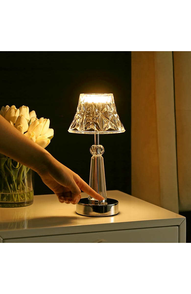 JONATHAN Y Madelyn Bohemian Classic Acrylic Rechargeable Integrated Portable LED Table Lamp, Alternate, color, Clear/Chrome