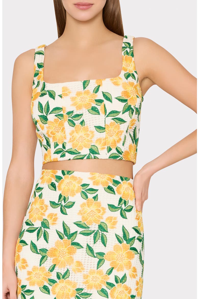 Mel Flower Embroidery Crop Top, Main, color, YELLOW/ GREEN