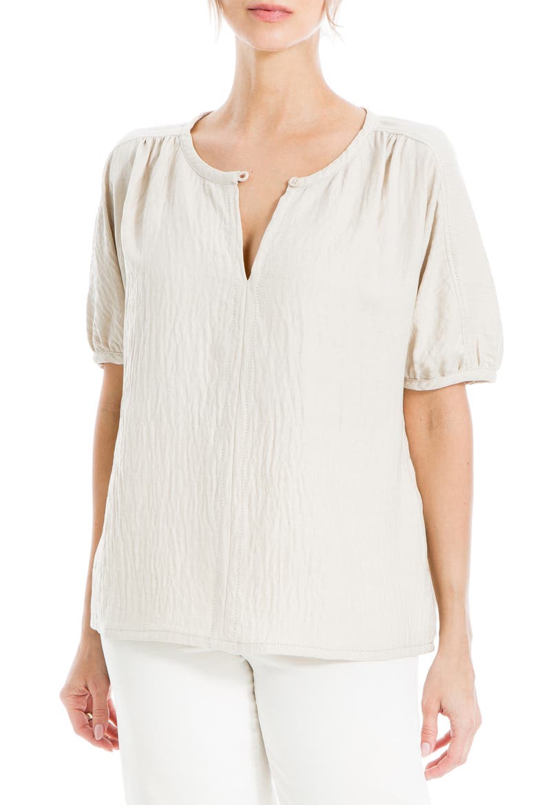 Short Sleeve Split Neck Blouse, Alternate, color, HEATHER OATMEAL