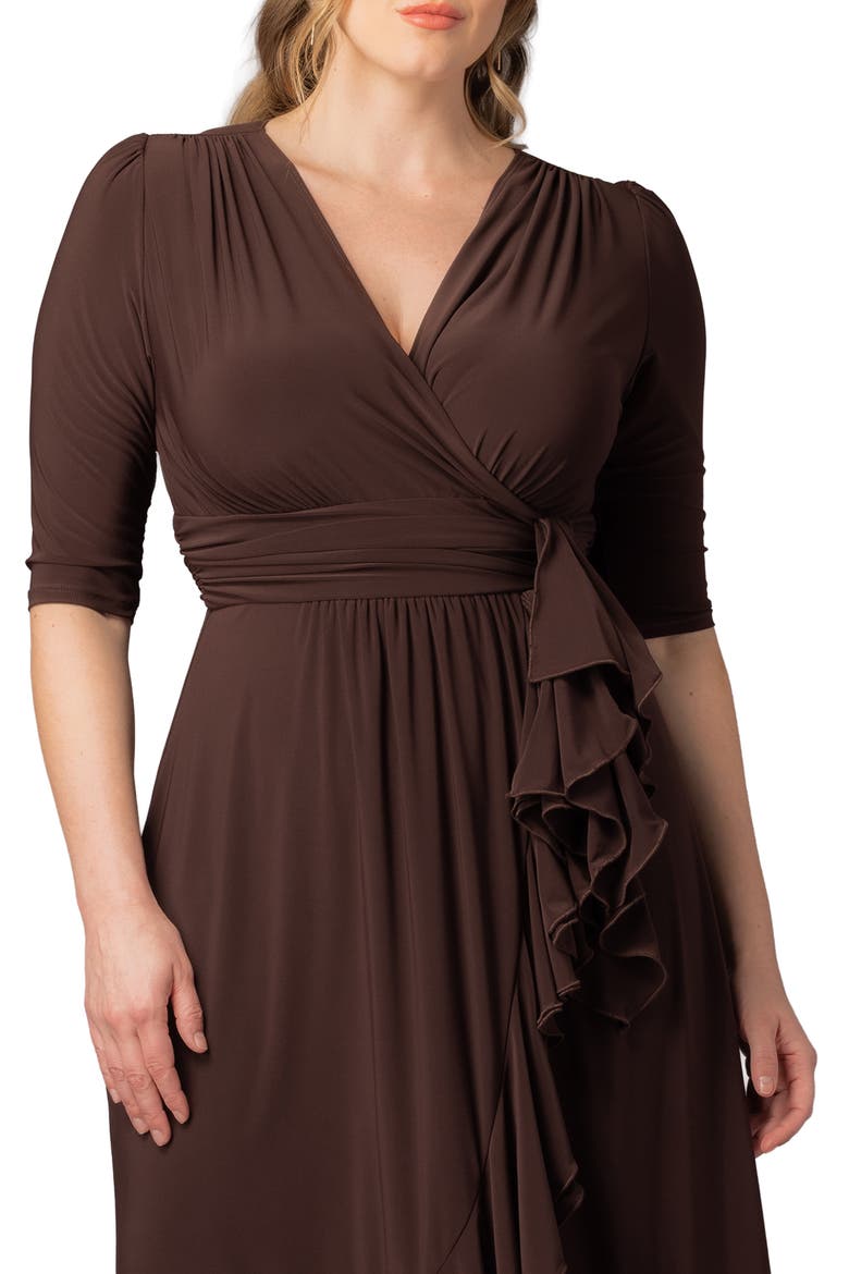 Veronica Ruffled High-Low Evening Gown, Alternate, color, CHOCOLATE
