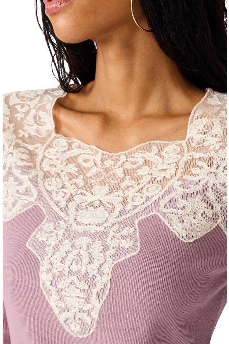 Lace Detail Rib Knit Top, Alternate, color, DUBERRY