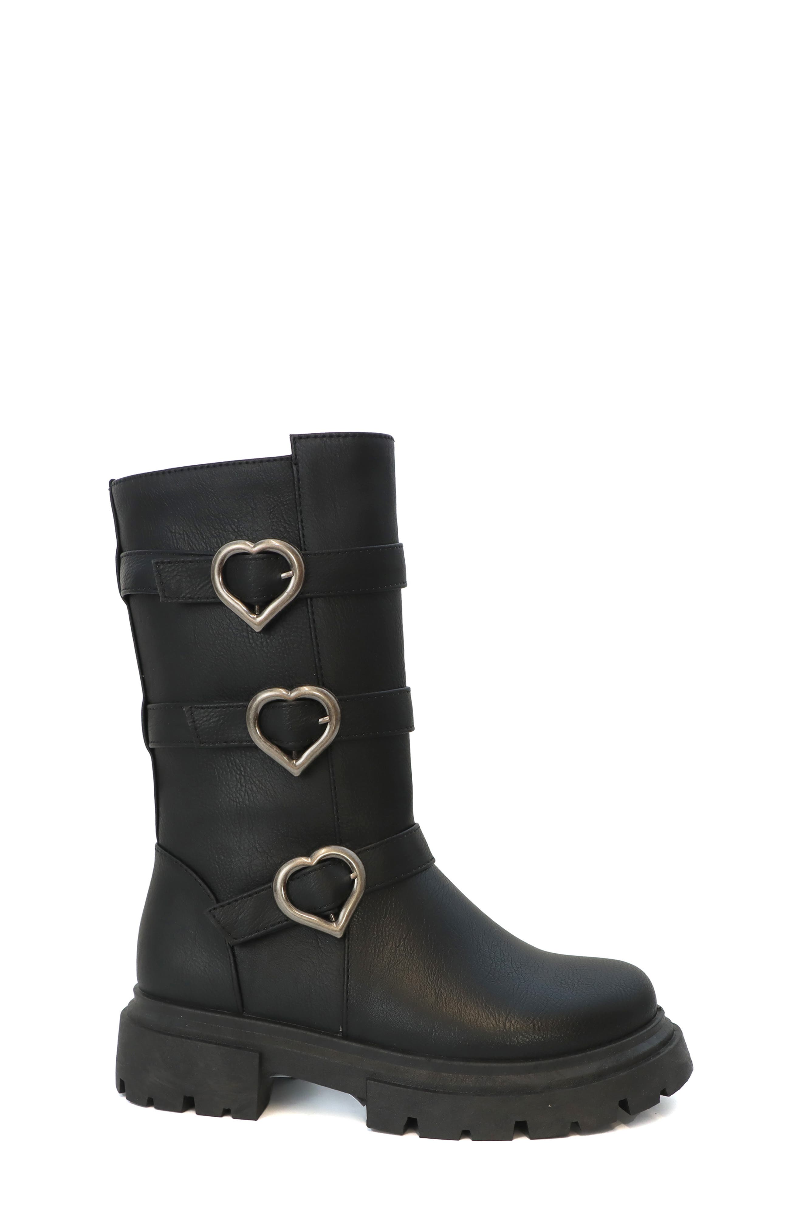 Kids' Heart Buckle Faux Leather Boot