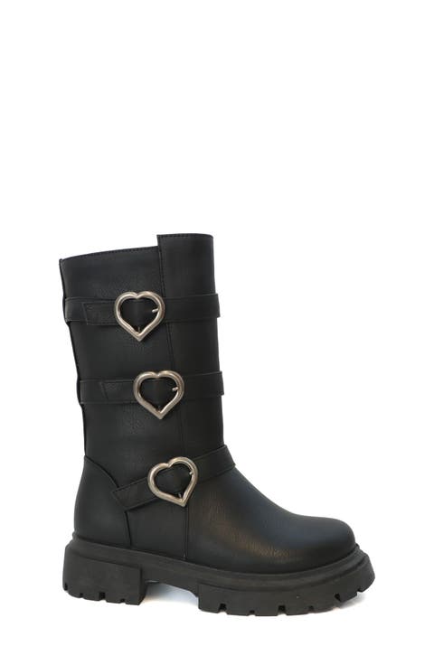 Kids' Heart Buckle Faux Leather Boot