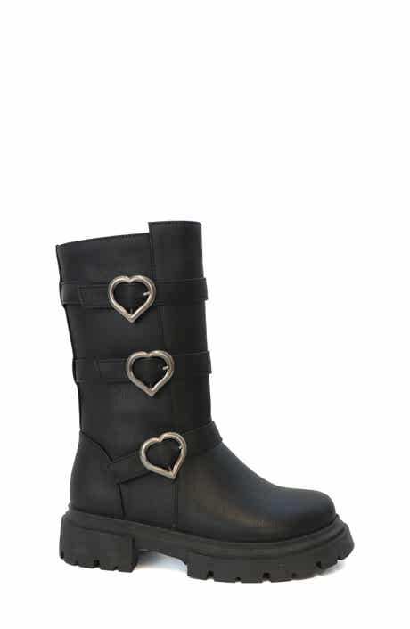 Kids' Heart Buckle Faux Leather Boot