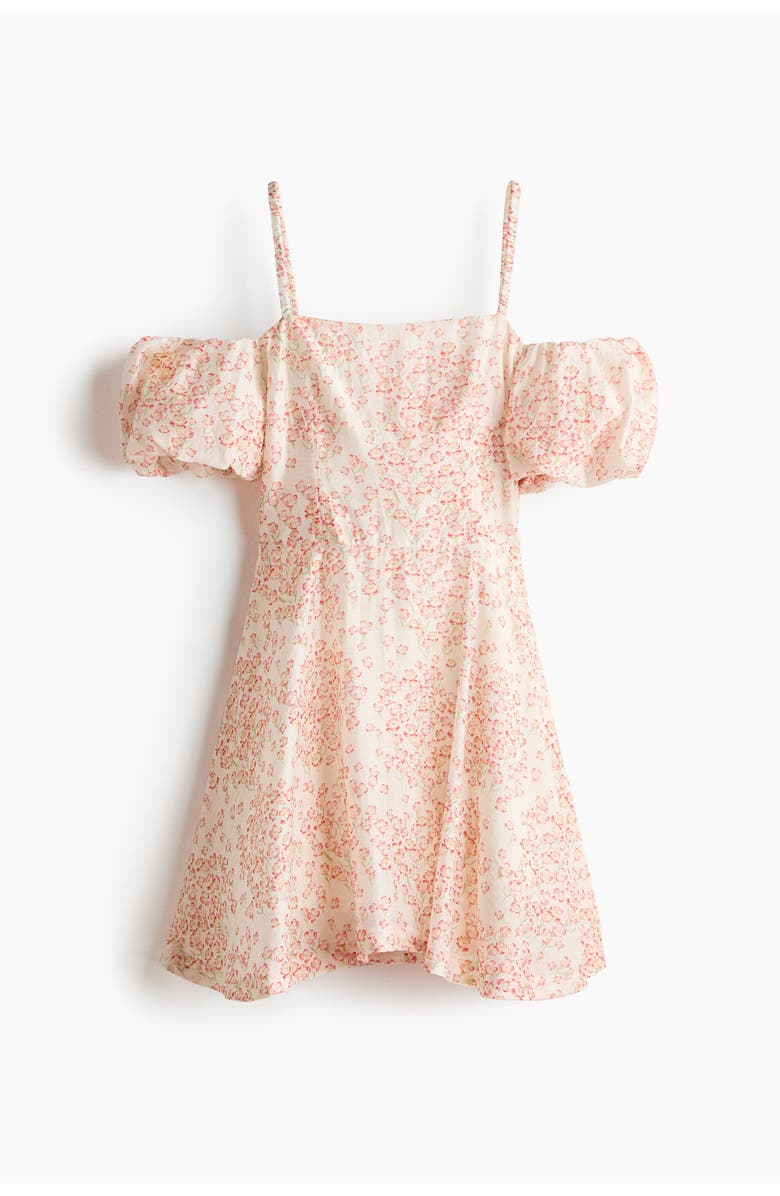 H&M Linen-blend Cold Shoulder Dress, Main, color, Light Beige/Floral