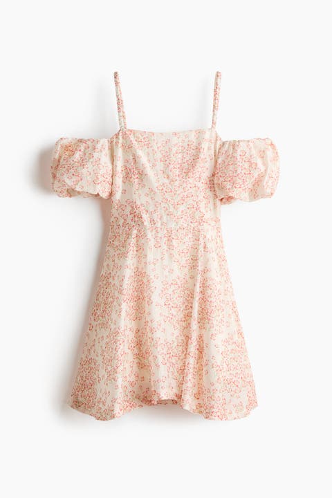 Linen-blend open-shoulder dress