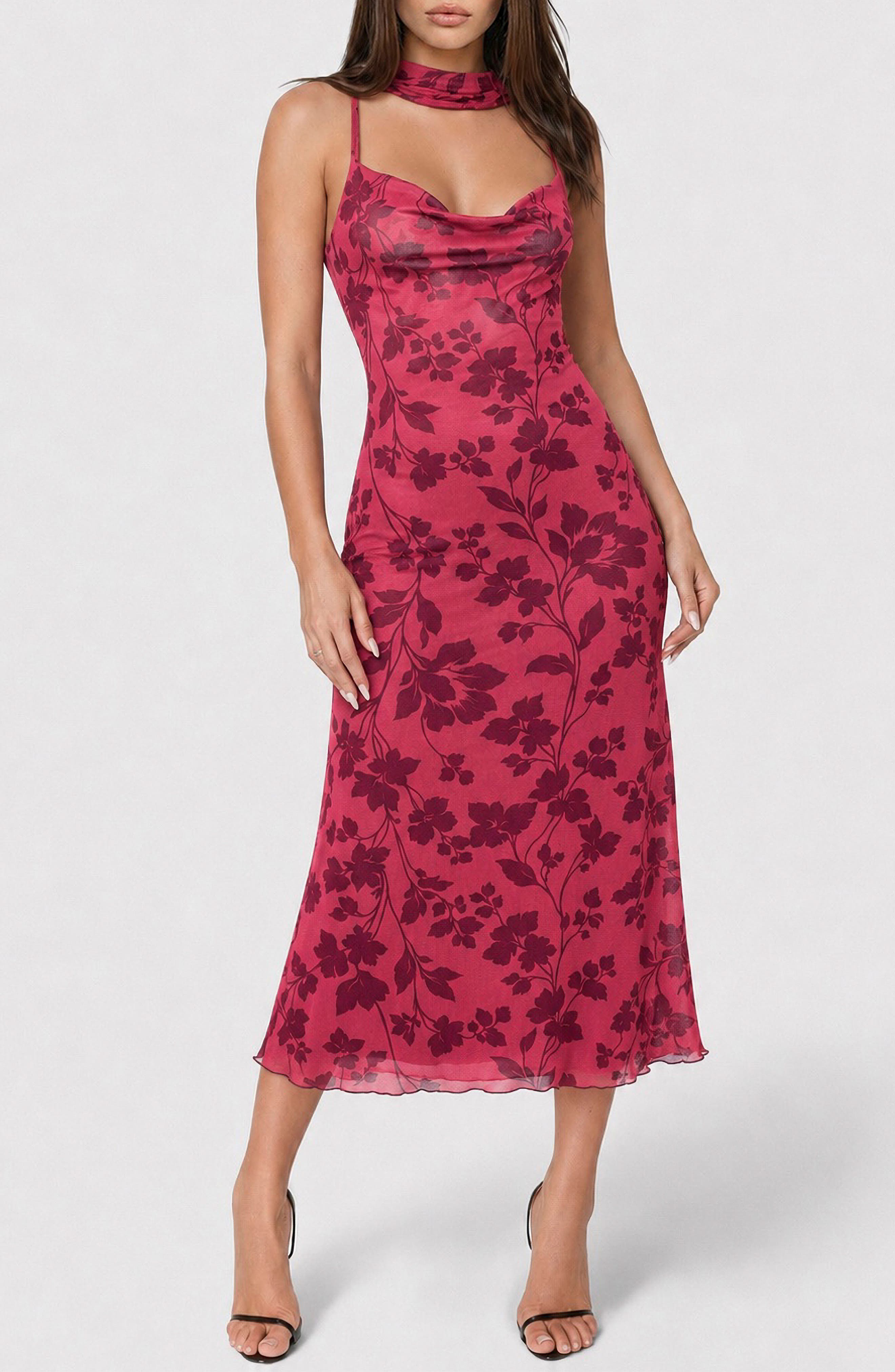 Mesh Cowl Maxi Dress