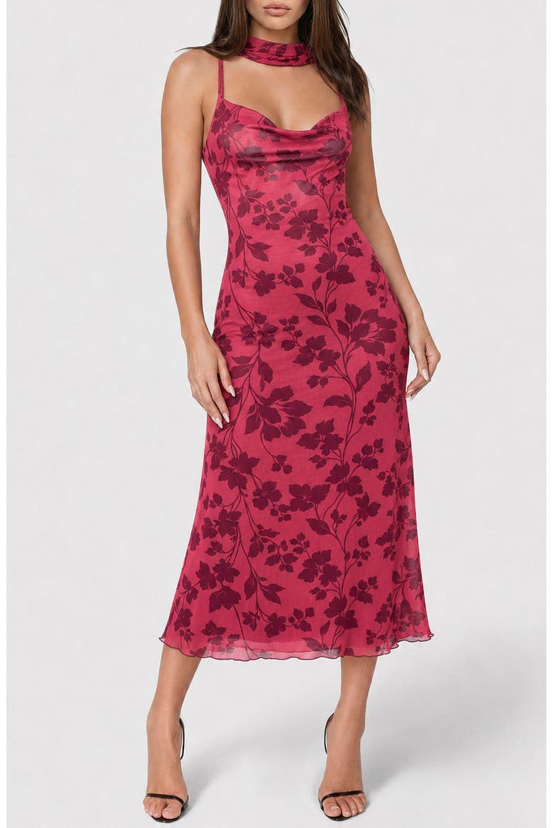 Mesh Cowl Maxi Dress, Main, color, MERLOT