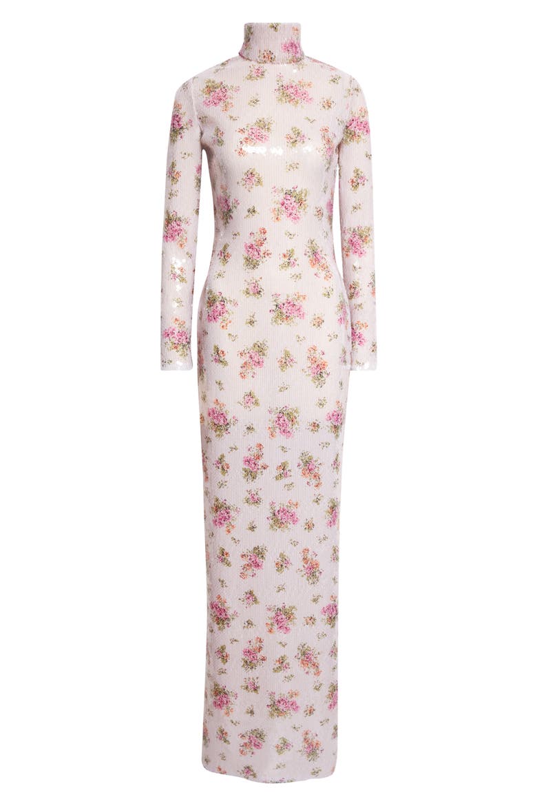 The Monet Long Sleeve Sequin Column Gown, Alternate, color, BLUSH FLORAL