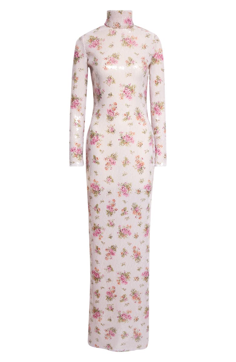 Brandon Maxwell The Monet Long Sleeve Sequin Column Gown, Alternate, color, Blush Floral