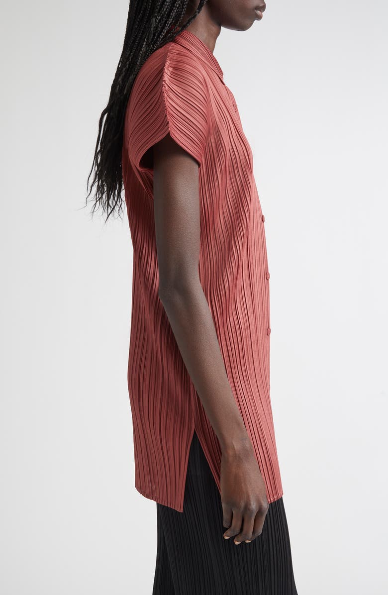 Pleats Please Issey Miyake Monthly Colors May Pleated Short Sleeve Shirtdress, Alternate, color, Terracotta