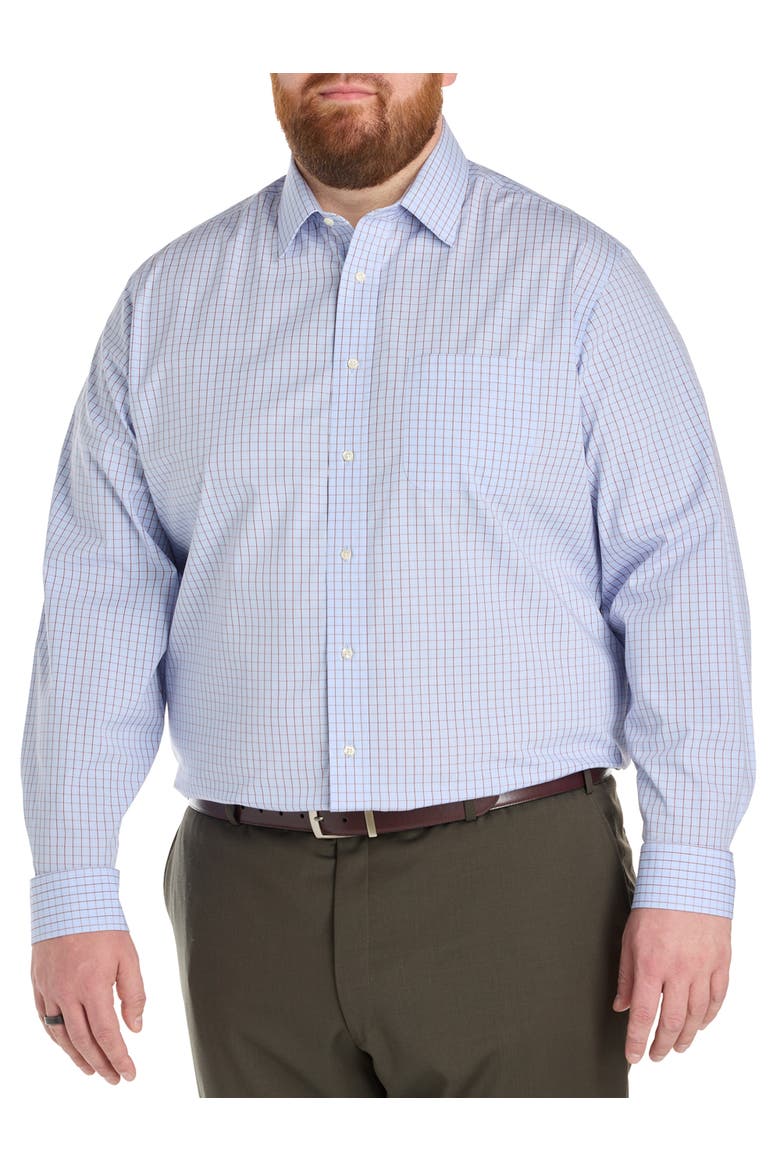 Big & Tall Non-Iron Glen Plaid Dress Shirt V2, Alternate, color, BLUE