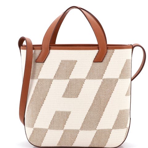 Cabas H en Biais Tote Canvas with Leather 27