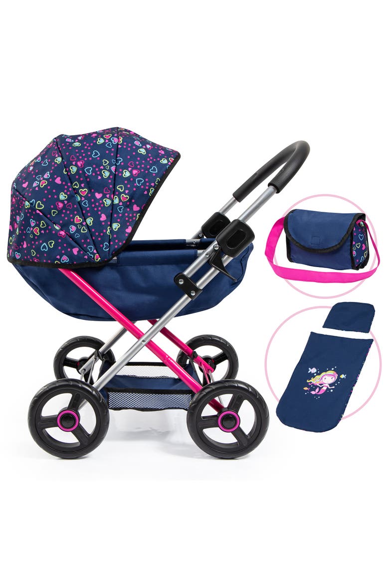 Pram Cosy Blue, Pink, Hearts Blanket & Shoulder Bag, Main, color, Multicolored