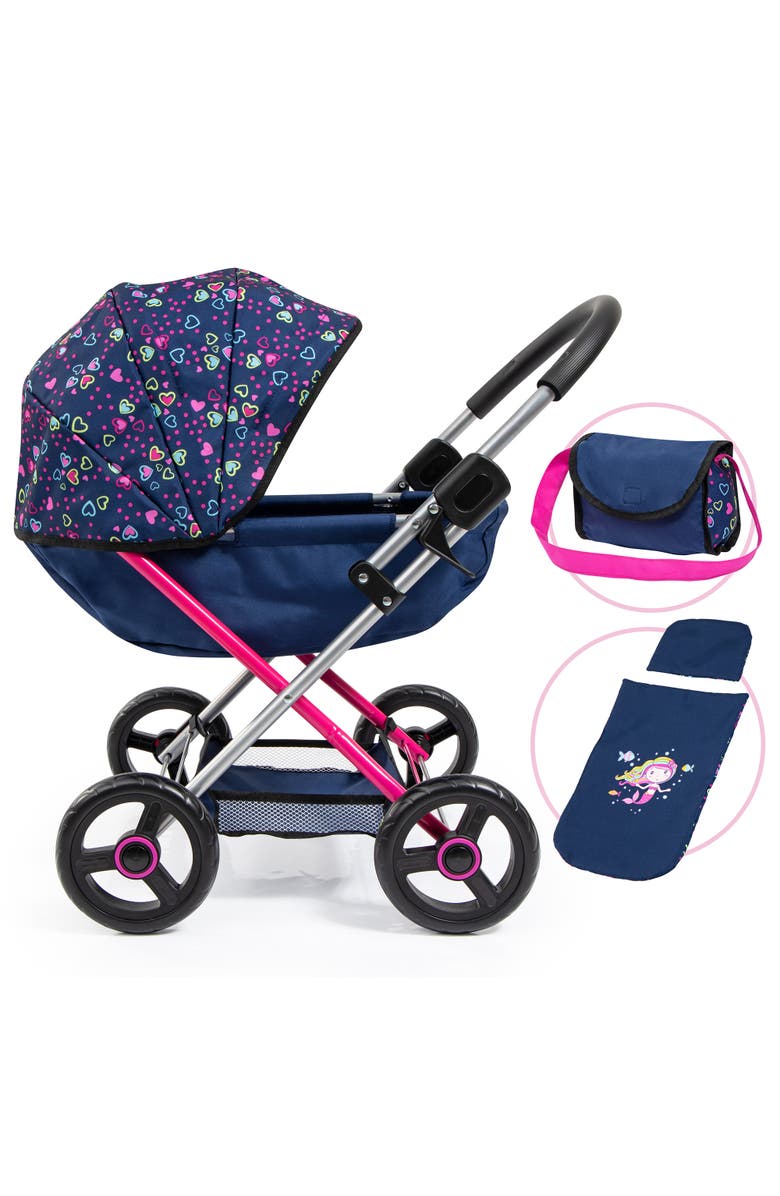 Bayer Design Pram Cosy Blue, Pink, Hearts Blanket & Shoulder Bag, Main, color, Multicolored