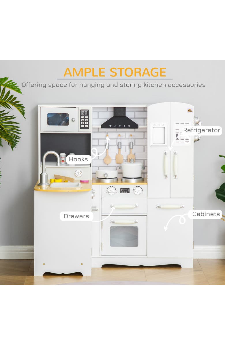 Qaba Kids Corner Kitchen Pretend Play Toy with Sound Effect, Appliances, Sink​, Alternate, color, White, Silver;