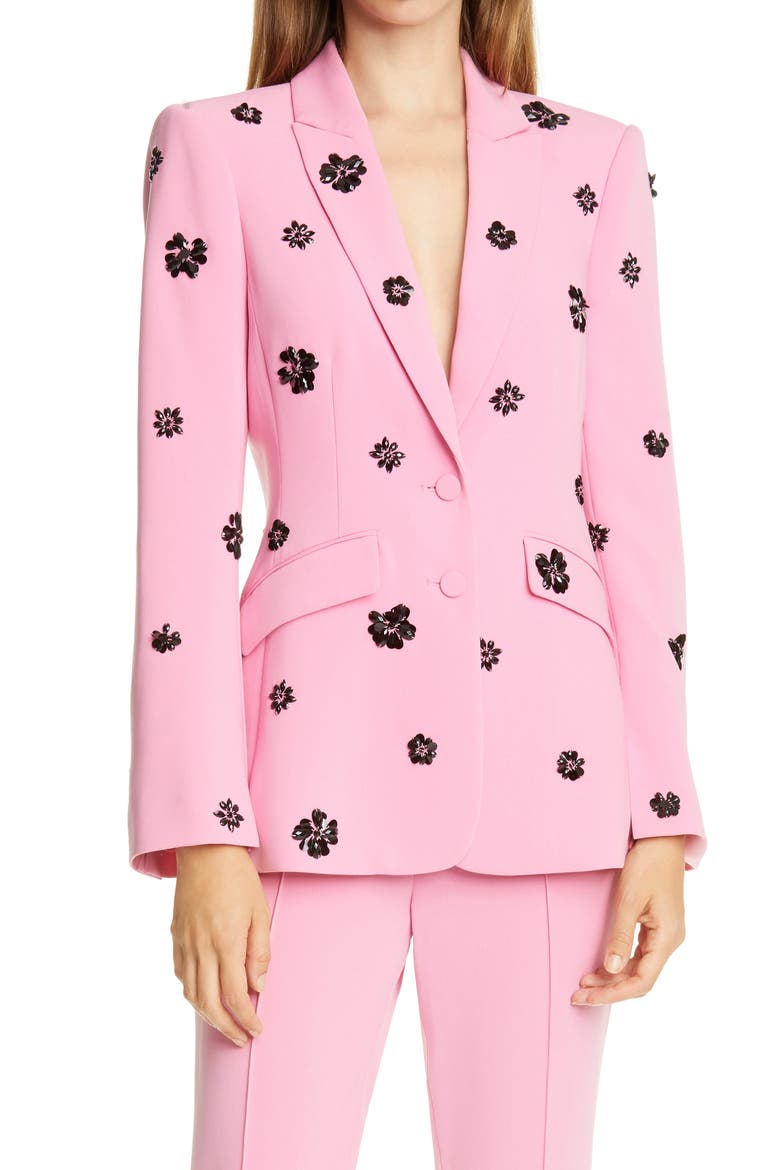Cheyenne Crystal Flower Embellished Blazer, Main, color, WILD ORCHID/ BLACK