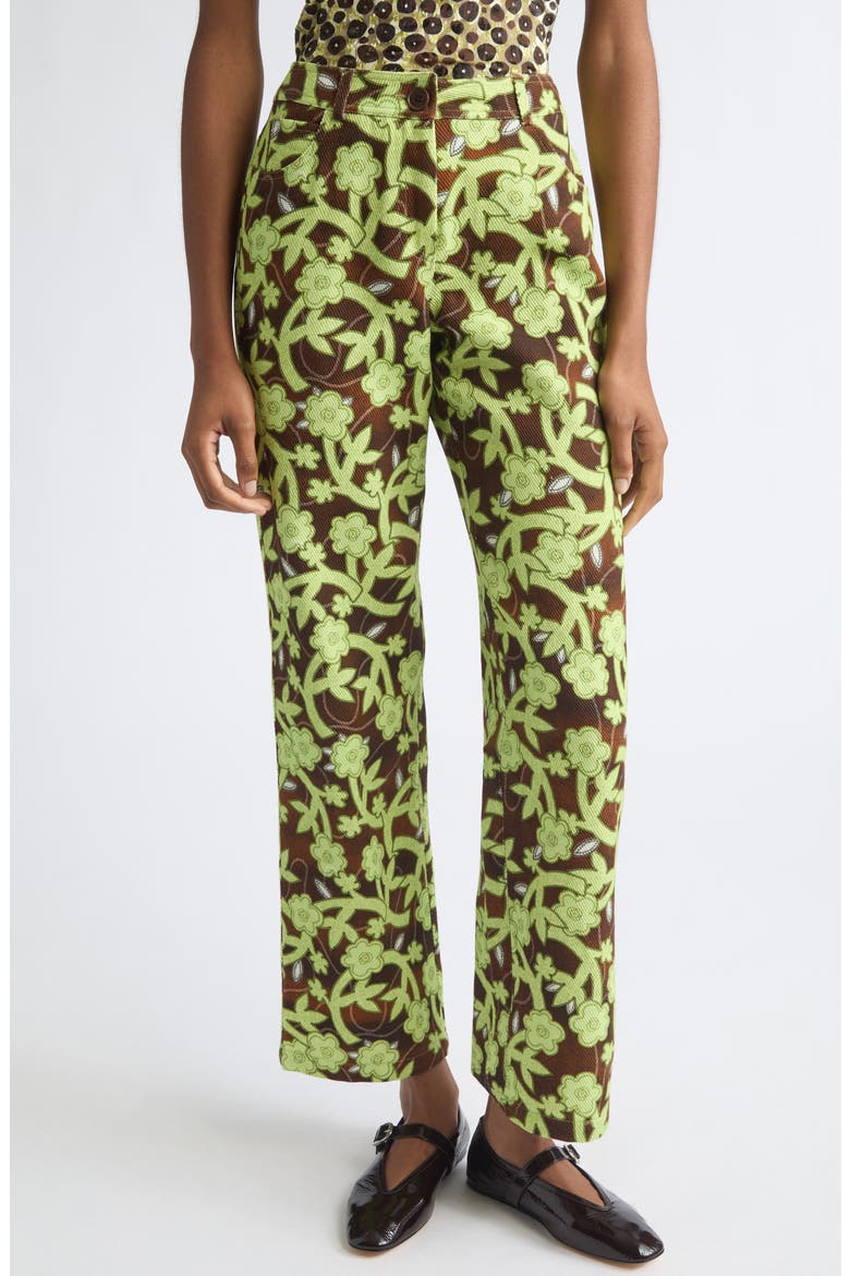 Roux Floral Low Rise Straight Leg Cotton Twill Pants, Main, color, BROWN MULTI
