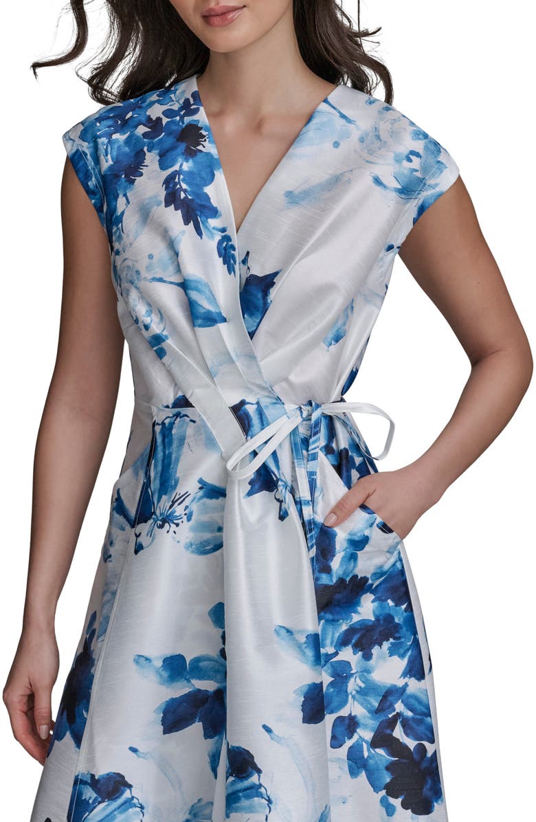 Donna Karan New York Floral Wrap Cocktail Dress, Alternate, color, Ink Multi