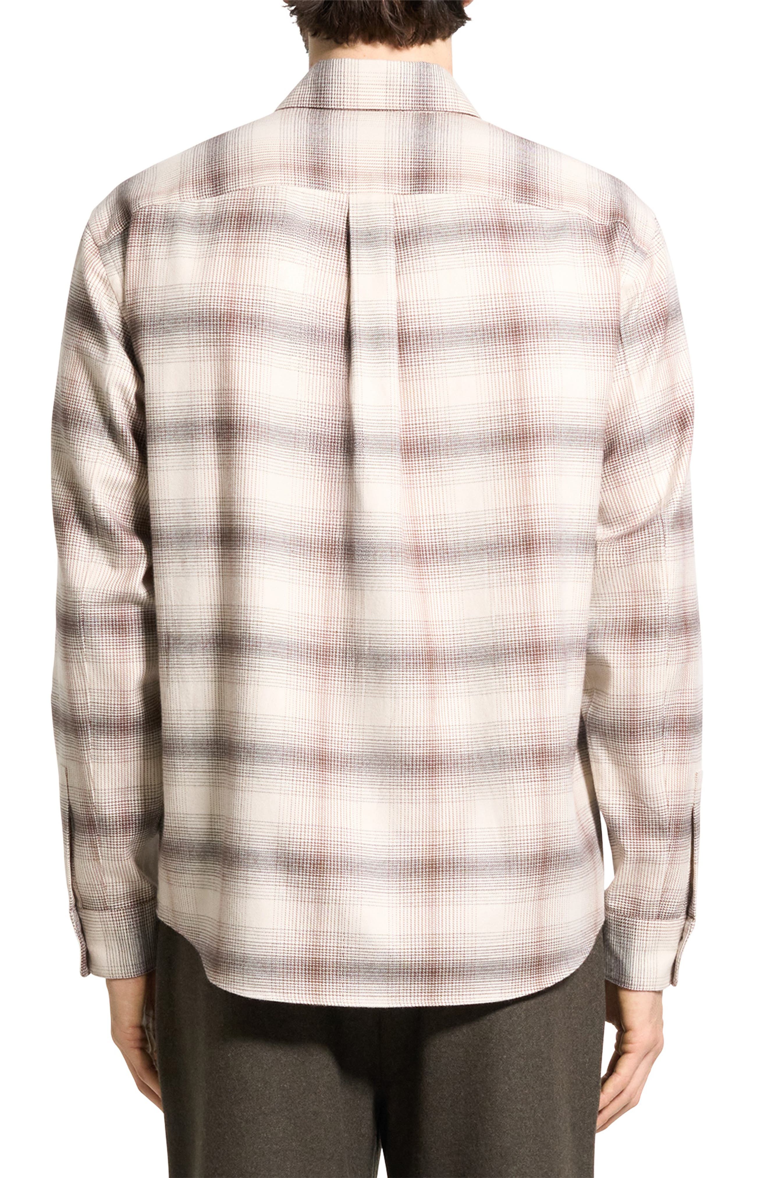 Theory Weekend Gradient Check Brushed Cotton Button-Up Overshirt (Men ...