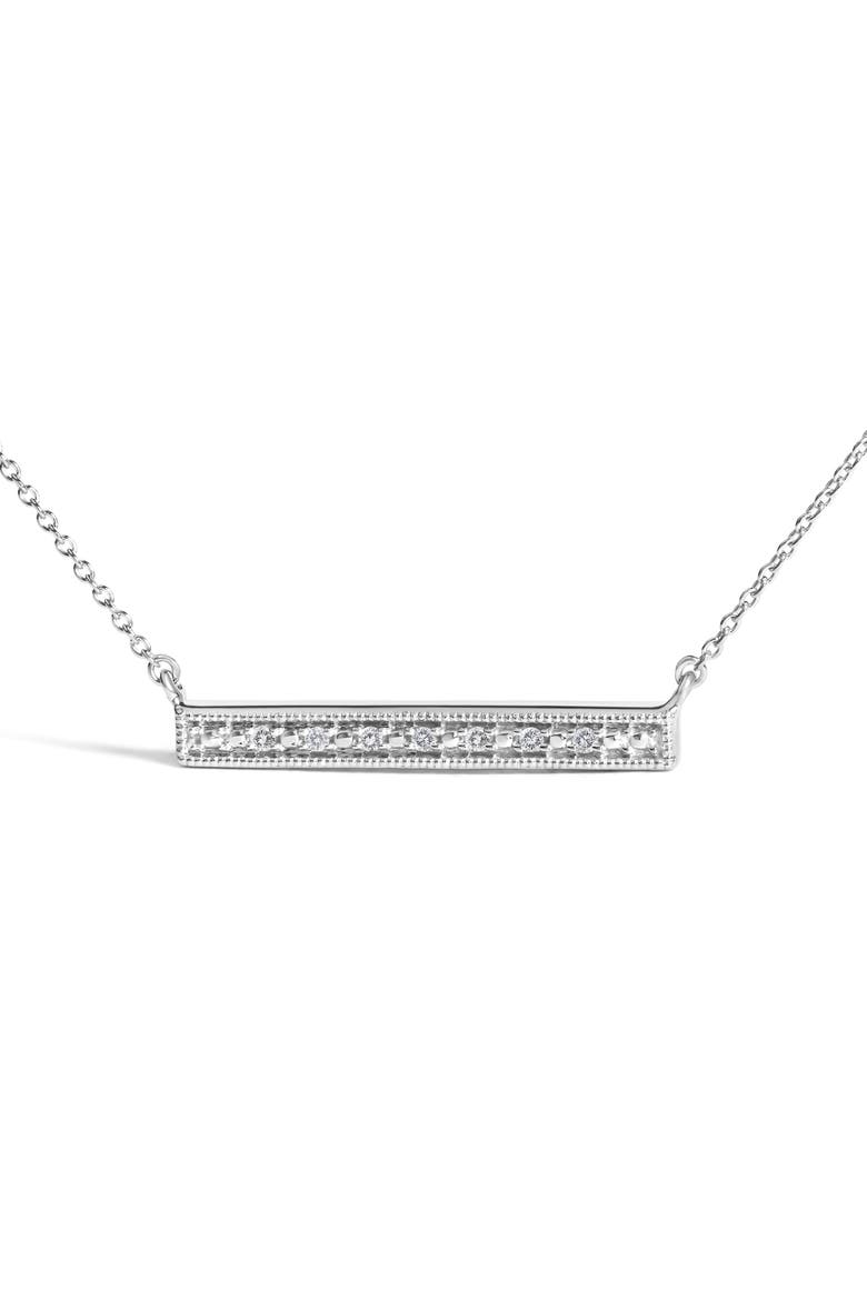 Sterling Silver Diamond Accent Milgrain Bar Pendant Necklace, Alternate, color, Silver