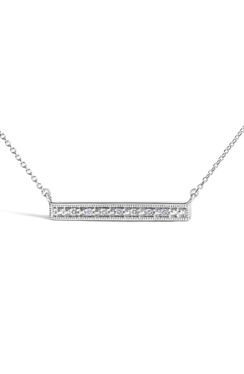 Haus of Brilliance Sterling Silver Diamond Accent Milgrain Bar Pendant Necklace, Alternate, color, Silver