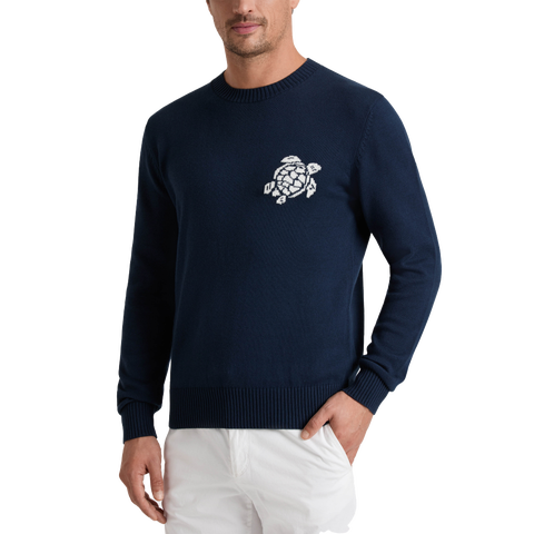 Men Crewneck Cotton and Cashmere Sweater Turtle