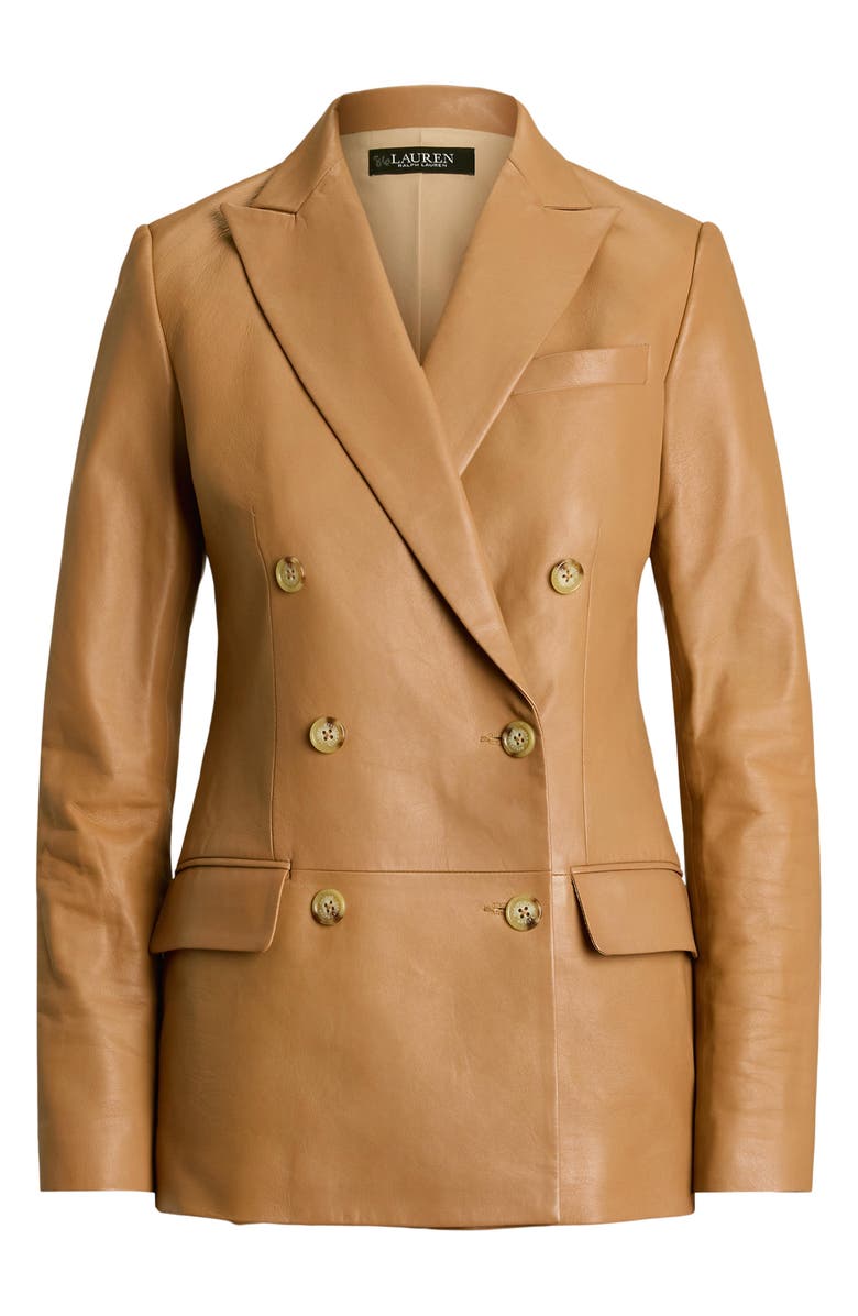 Lauren Ralph Lauren Double Breasted Leather Blazer, Alternate, color, 