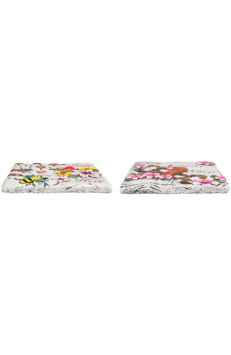 Northlight Set of 2 'Love Blooms Here' Floral Outdoor Garden Stones 7", Alternate, color, Multi