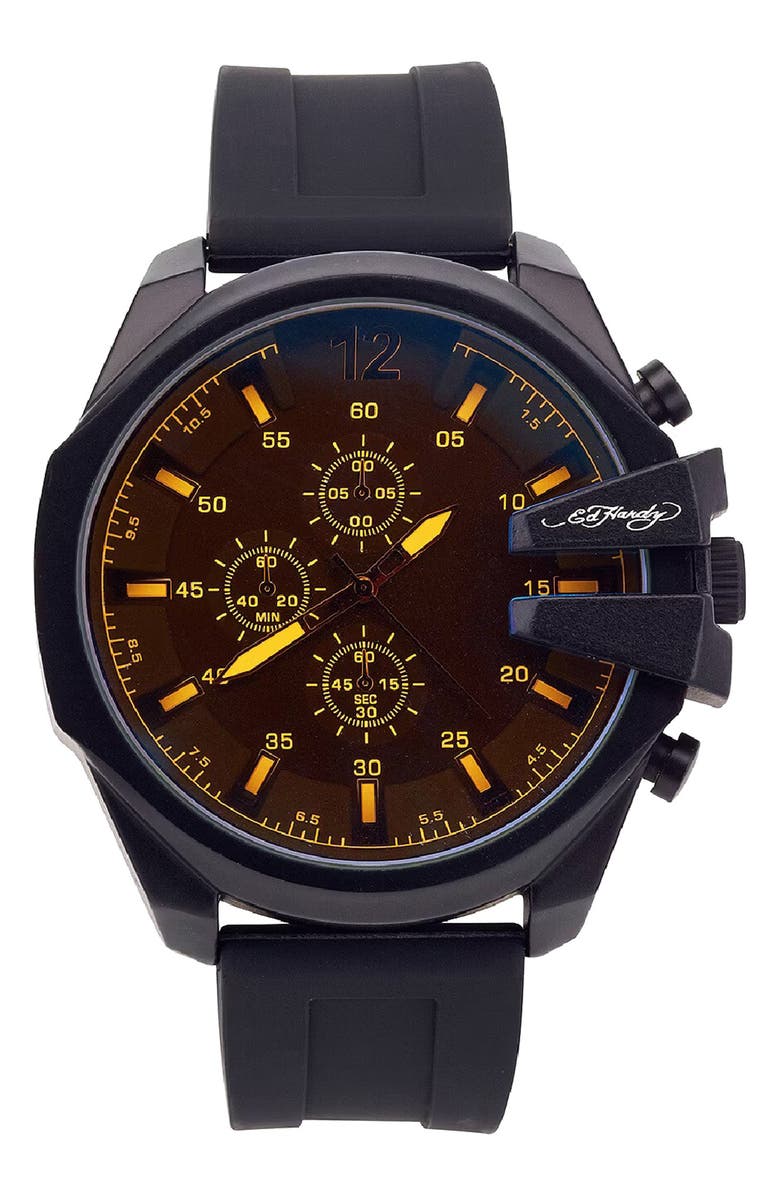 Ed Hardy Quartz Silicone Strap Watch, 53mm, Main, color, Gun