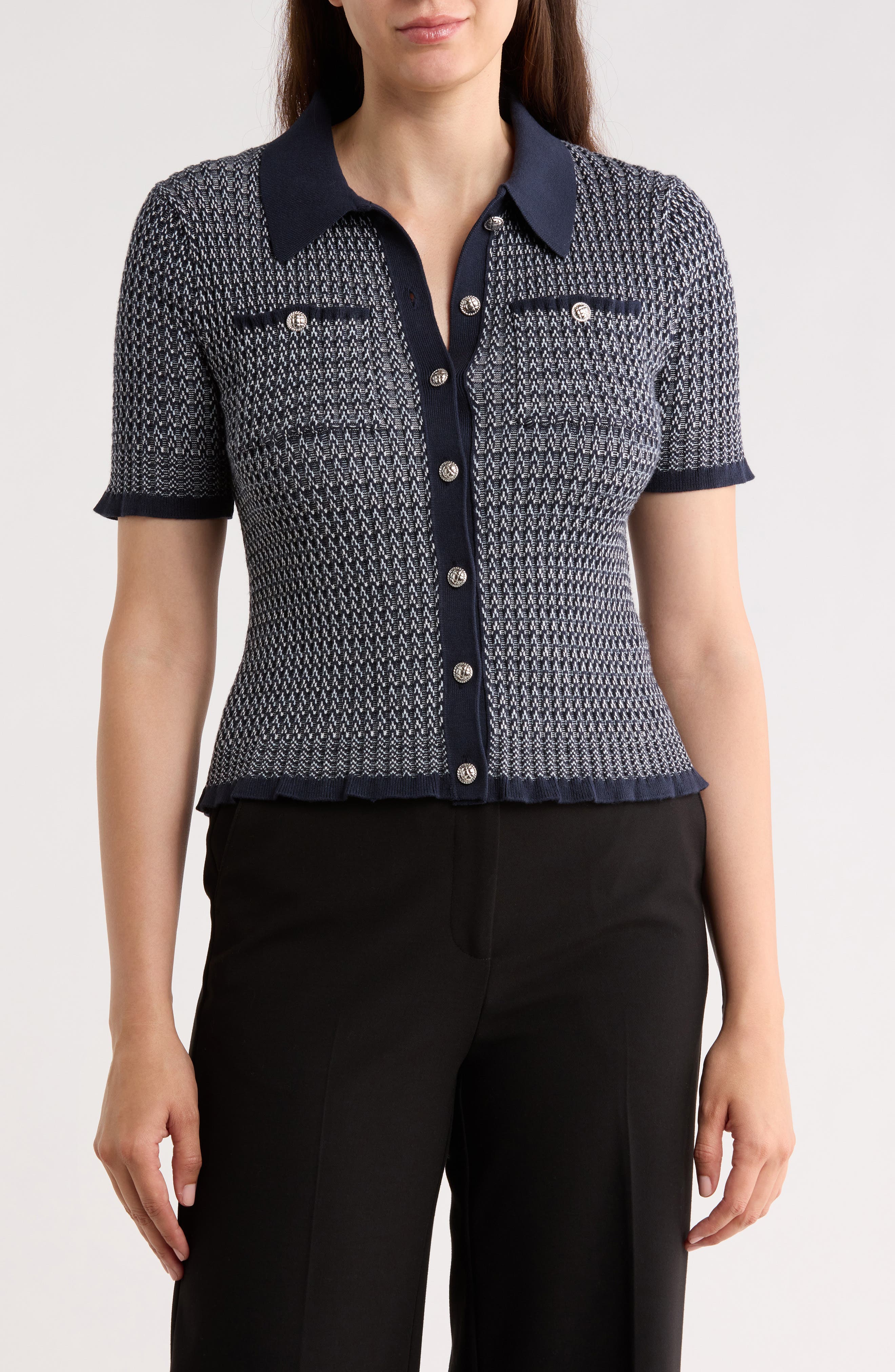 ELIE ELIE TAHARI Herringbone Cardigan Sweater